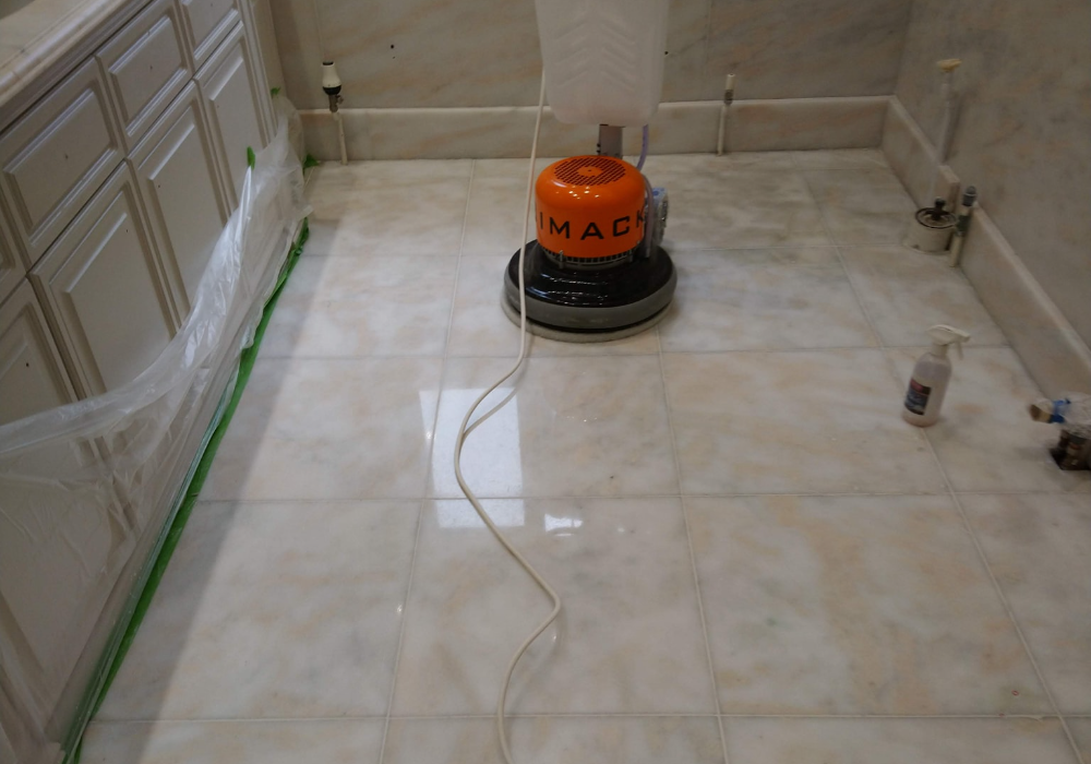 Bathroom floor tiles restored to their original beauty, enhancing the space